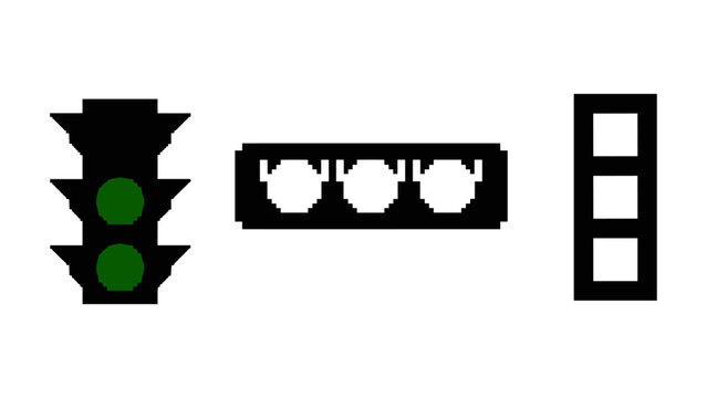 Traffic signals set with minimalistic pixel art style for green light