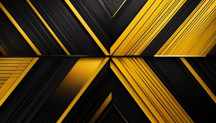 bold black background with intricate yellow stripes arranged in a dynamic geometric pattern creating a striking minimalistic lattice design