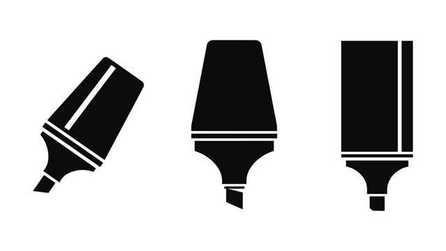 Black silhouette highlighters set on white background with detailed design