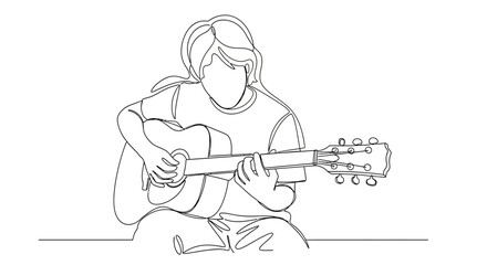 Obraz premium Man Playing Acoustic Guitar Sitting Down.