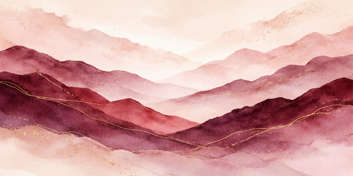 Abstract pink watercolor background featuring gourmet sliced raw beef and fresh smoked ham pieces isolated on white