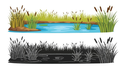 a pond with cattails and grasses in a natural setting © Nasima Bibi