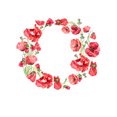 oval of red poppy flowers