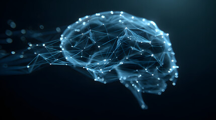 Ultra HD Artificial intelligence concept digital brain made of glowing lines and dots, representing a neural network, machine learning, and data processing in a futuristic technological context image