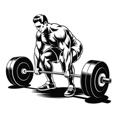 Powerful weightlifter performing a deadlift with heavy barbell weights