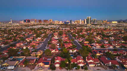 Aerial Las Vegas Strip Skyline Residential Neighborhoods Golden Hour