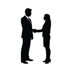 a man and woman shaking hands in business attire