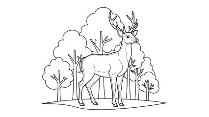 Fototapeta premium Elegant deer outline in forest setting with lush trees and natural background