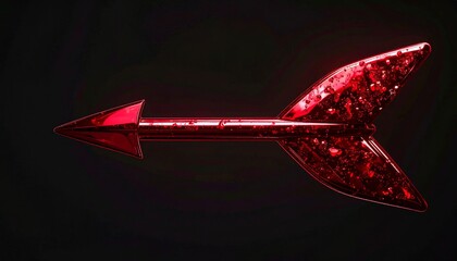 Isolated Shiny Red Arrow in Dark Background with Reflective Surface