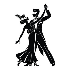 Naklejka premium Elegant couple in a passionate dance silhouetted against a white background
