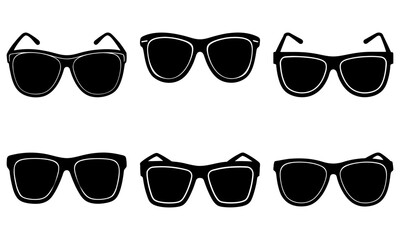 Six pairs of black sunglasses with white outlines on a white background 1
