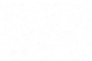 Abstract composition of numerous white bubbles and rings on a transparent background