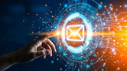 Digital email icon with hand representing online communication
