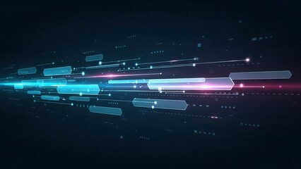 Futuristic data visualization with neon blue and pink arrows
