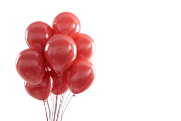 Bunch of red balloons isolated on transparent background. Bunch of red balloons floating elegantly isolated on white background.