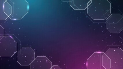 Futuristic glowing hexagons on dark purple and blue background