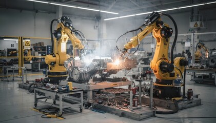 Advanced Robotic Arms in High-Tech Manufacturing Facility Setting