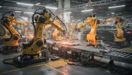 Advanced Robotics in Automotive Manufacturing Facility with Sparks