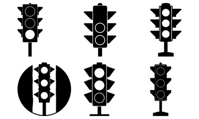 Set of traffic light silhouettes with transparent background on white background road sign