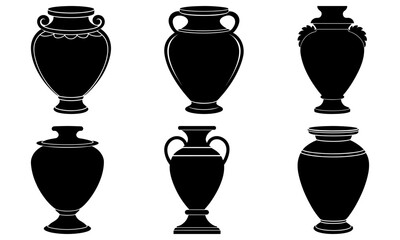 Six Different Vase Silhouettes on White Background black