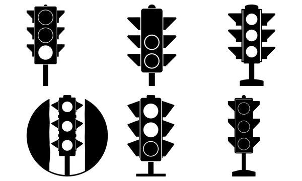 Set of traffic light silhouettes with transparent background on white background road sign