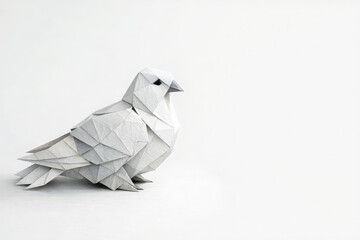 Origami dove bird figure made from realistic textured colored paper  