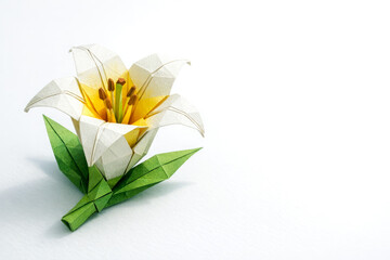 Realistic origami flower figure made from colorful paper with texture  