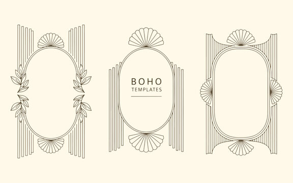 Boho Art Deco Linear Frame Templates with Shell Ornaments
