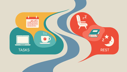 Work Life Balance Illustration with Tasks and Rest.
