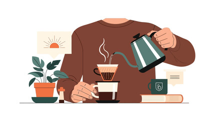 Man Pouring Coffee into Coffee Cup.