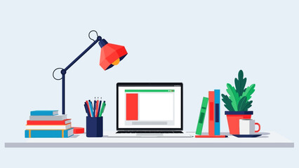 Modern Laptop with Books and Stationery.