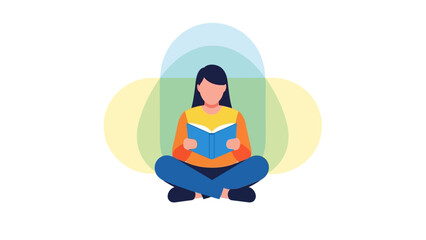 Woman Sitting Cross Legged Reading Book.