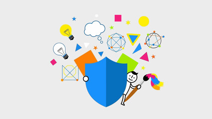 Cartoon Shield Protection Security Concept Illustration.