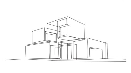 Continuous Line Modern House Sketch - Minimalist Architectural Concept Drawing