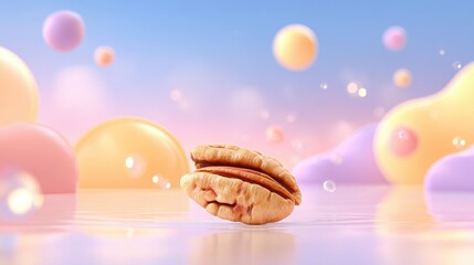 Cracked Pecan Cluster with Pastel Gradient Background