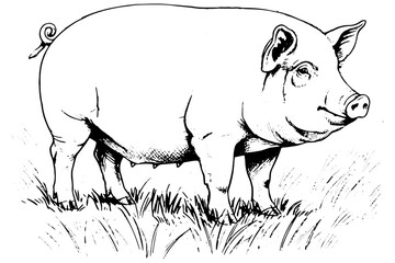 black and white illustration of a wild boar,
Black and White Pig Sketch Illustration, Retro Hand Drawn Vector