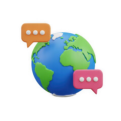 Earth globe with speech bubbles isolated on transparent background