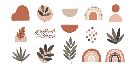 Minimalist Boho Botanical Leaves and Abstract Organic Shapes