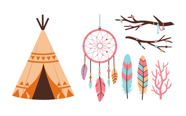 Pastel Boho Teepee Dreamcatcher and Decorative Branch Set © Arter