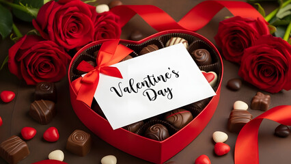 Valentine's day chocolates and roses gift arrangement