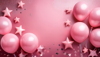Pink Balloons And Stars On A Pink Background