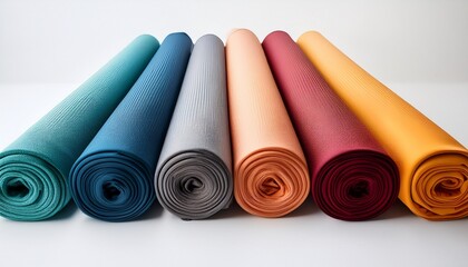 Vibrant Fabric Rolls Arranged In A Row Perfect For Banners Or Posters On A White Background