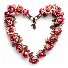 Obraz premium Heart Shape Made with Pink Roses on White Background Floral Love Symbol