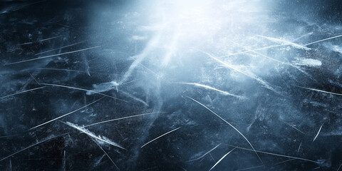 Scratched ice surface with skate marks and subtle texture, creating a cold and dynamic backdrop ideal for winter sports themes