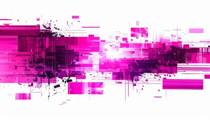 Abstract Pink and Black Geometric Glitch Art on White Background