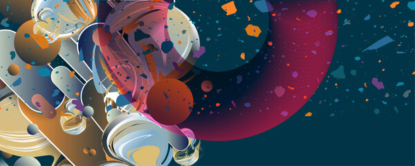 Dark blue retro futuristic art collage concert abstract background. Color psychology Space and layout Composition with dynamic lines