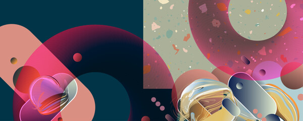 Dark blue retro futuristic art collage concert abstract background. Color psychology Space and layout Composition with dynamic lines