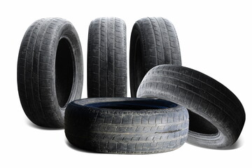 old worn damaged tire isolated on white background