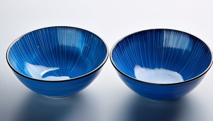 Two Blue Bowls Close Up On White Background