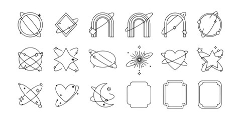 Minimalist Cosmic Orbit and Celestial Badge Line Art Vector Set